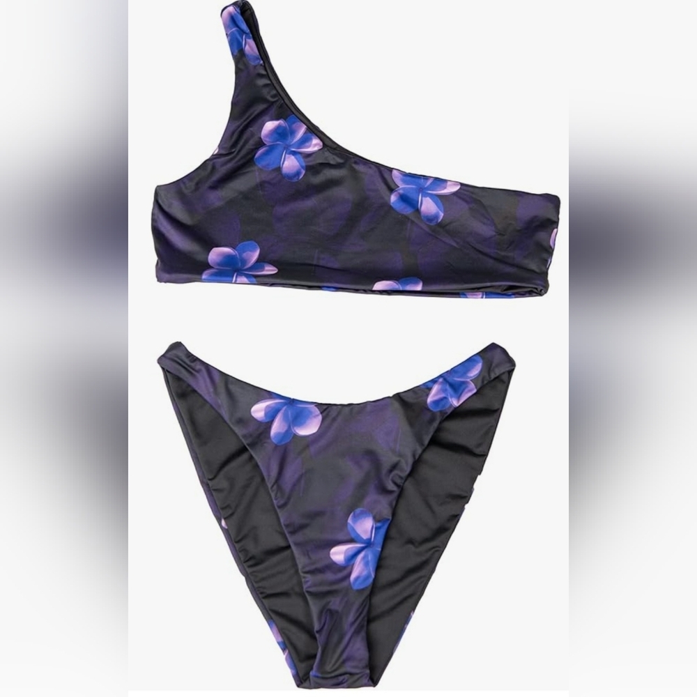 Sweet Penelope Purple Floral One-Shoulder Bikini Set - Picture 2 of 5